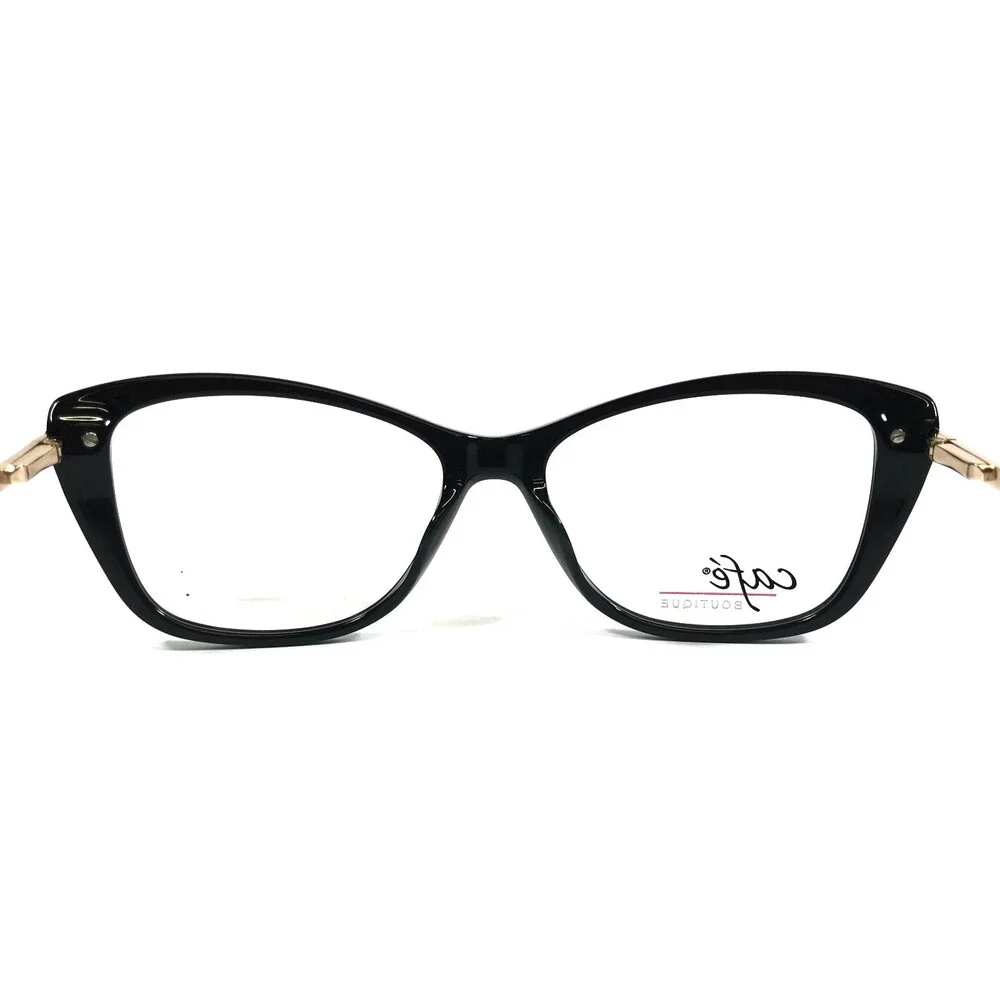 Cafe Boutique Eyeglasses Frames CB1049 C3 Black Gold Cat Eye Full Rim 53-15-135